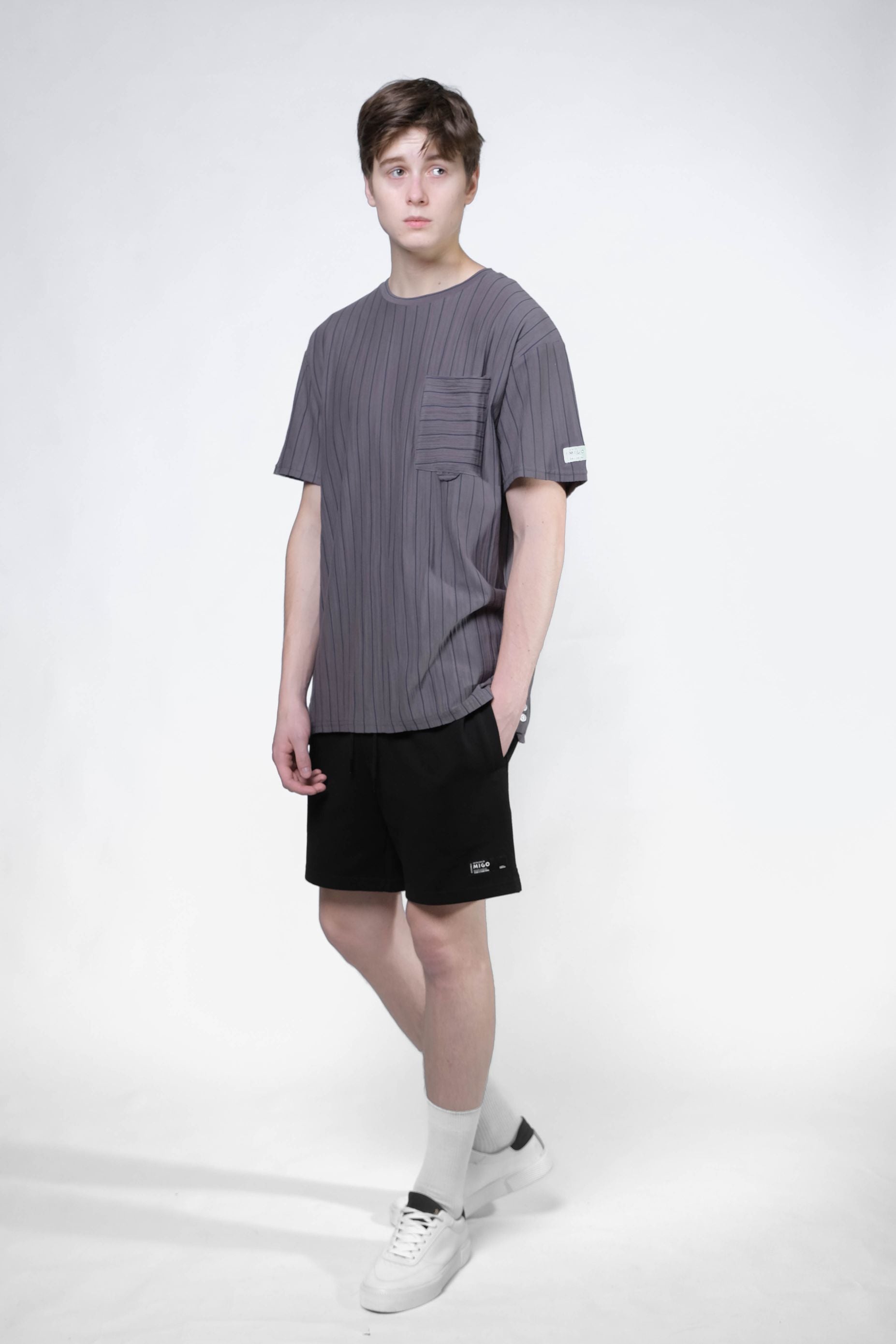Stripe Pocket Tee (Grey/Navy) - [MIGO Menswear]