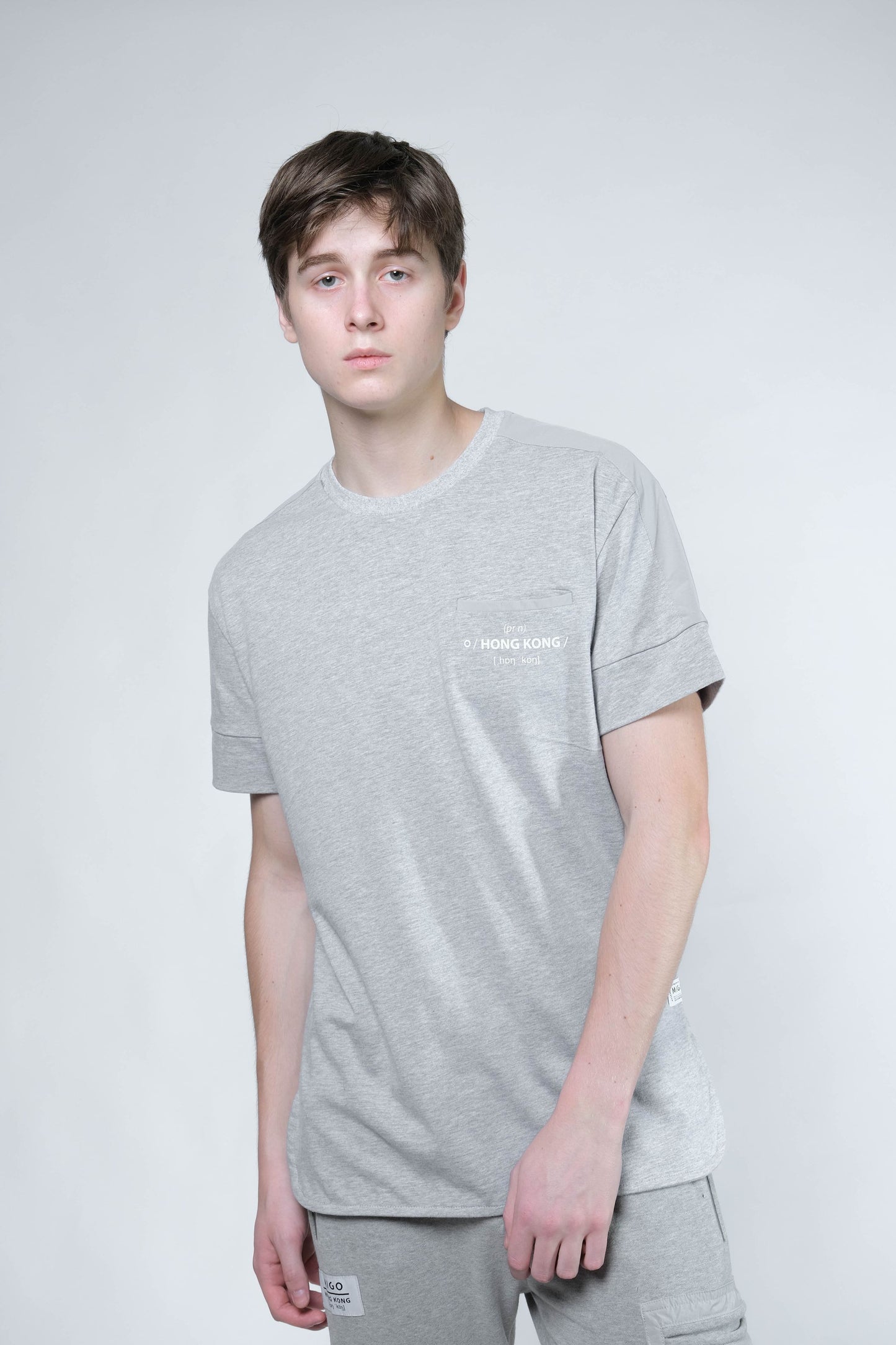 Shoulder Patch Pocket Tee (Grey Melange) - [MIGO Menswear]