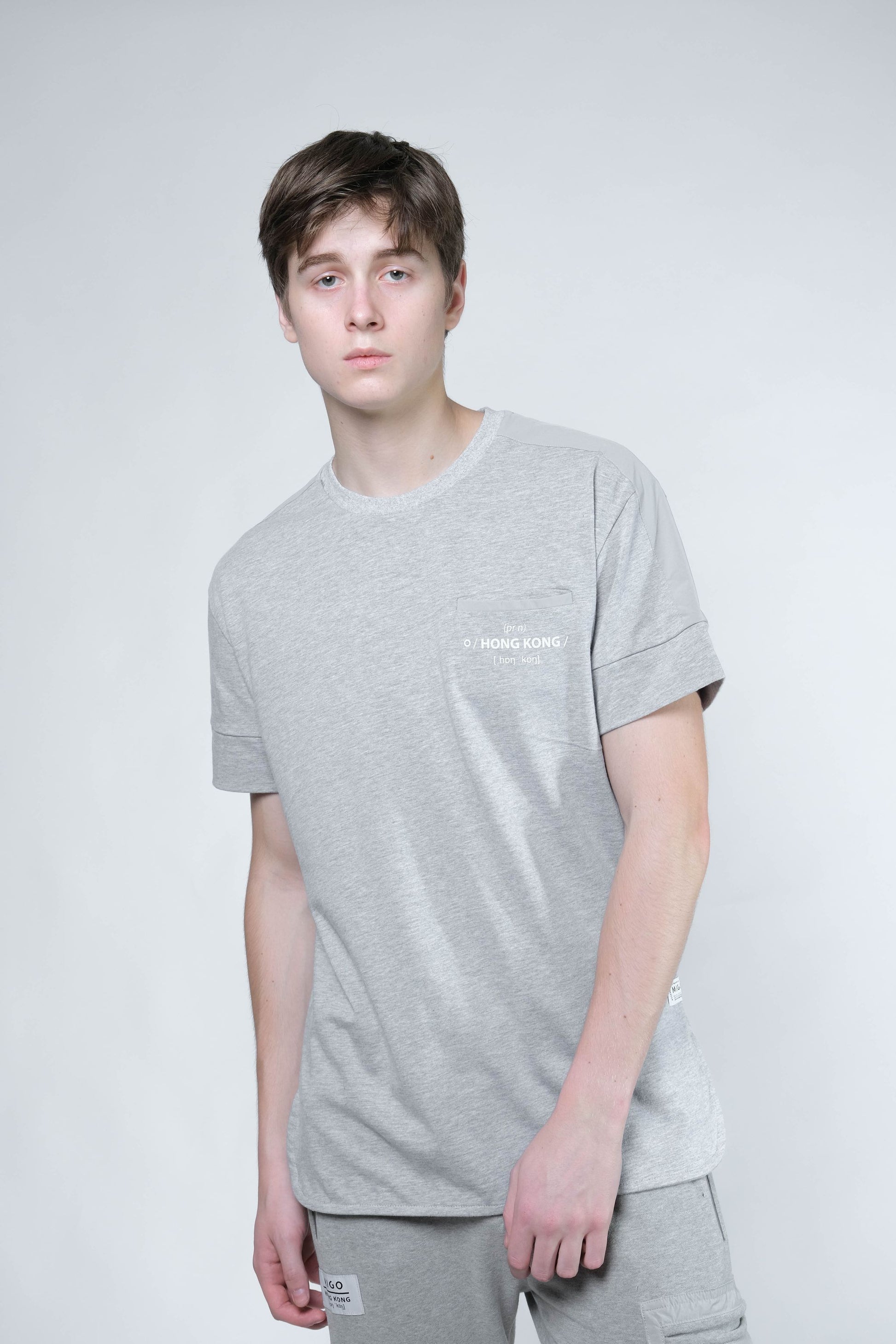 Shoulder Patch Pocket Tee (Grey Melange) - [MIGO Menswear]
