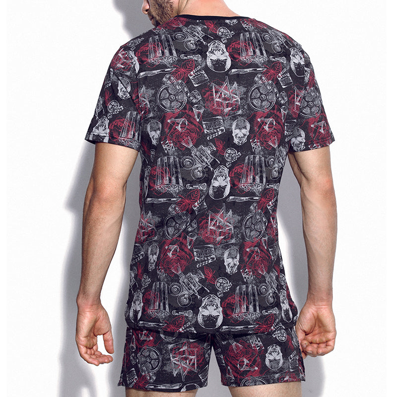Cotton Pattern Crew Neck Tee (Horror Black) - [MIGO Menswear]