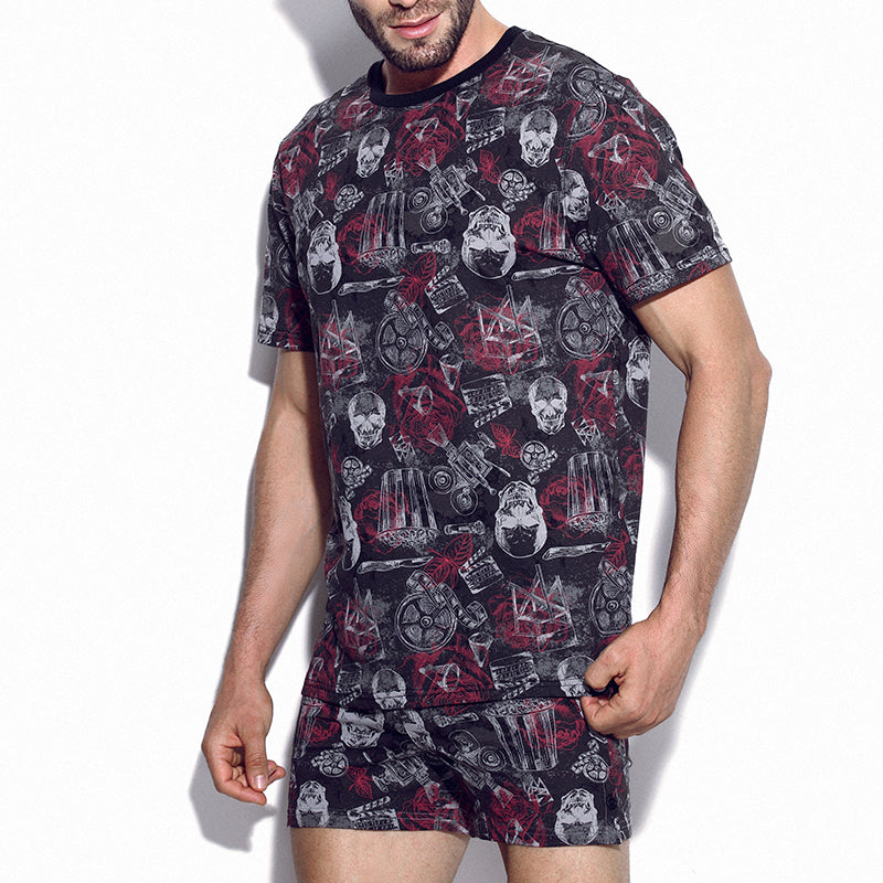 Cotton Pattern Crew Neck Tee (Horror Black) - [MIGO Menswear]