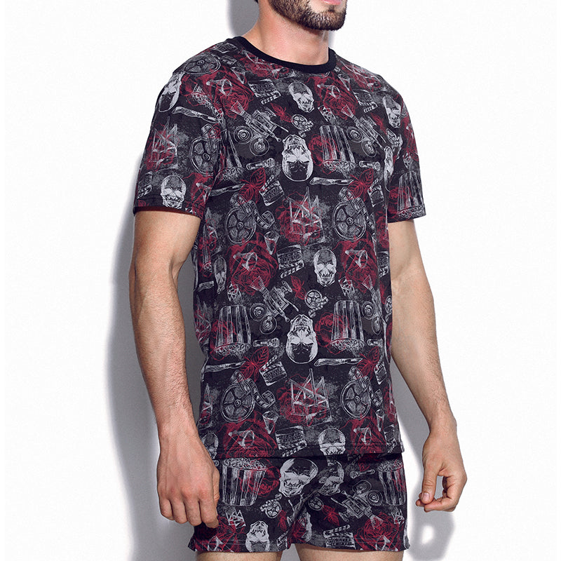 Cotton Pattern Crew Neck Tee (Horror Black) - [MIGO Menswear]
