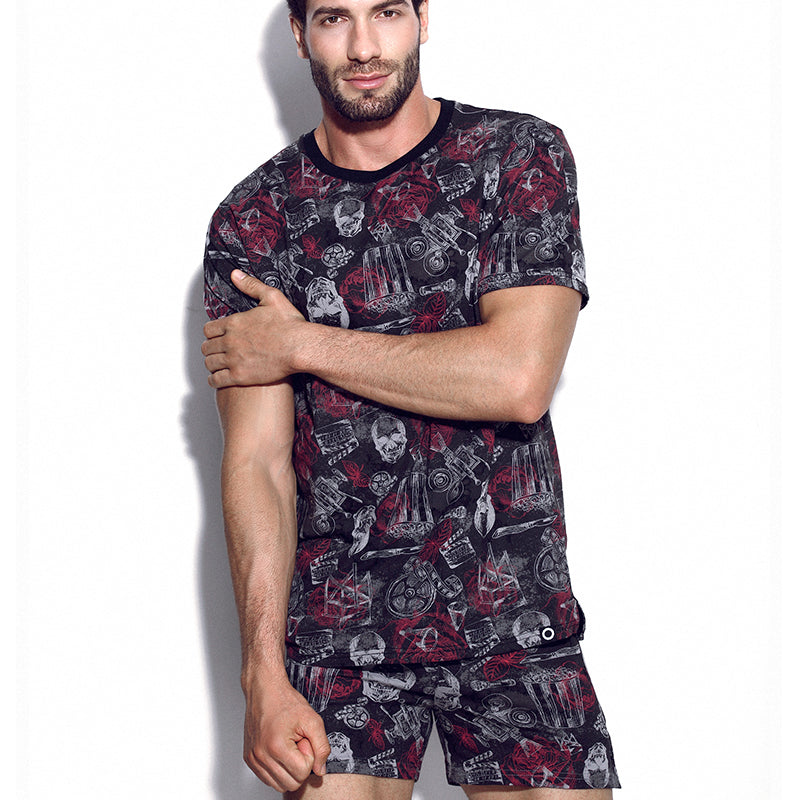 Cotton Pattern Crew Neck Tee (Horror Black) - [MIGO Menswear]