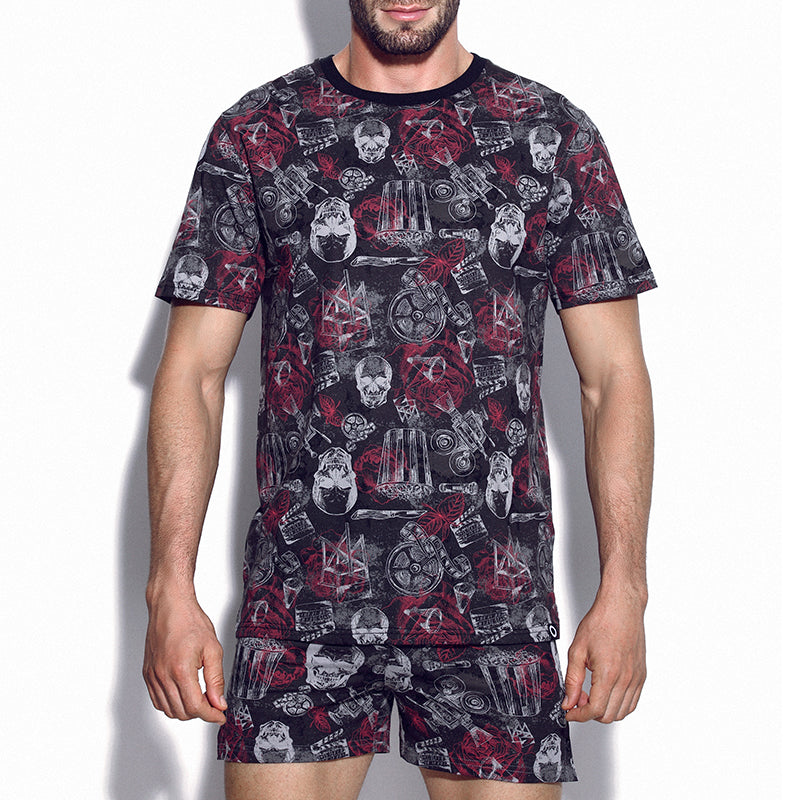 Cotton Pattern Crew Neck Tee (Horror Black) - [MIGO Menswear]
