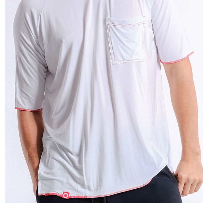 Oversize Pima Cotton Raglan Tee (White with Red Stitches) - [MIGO Menswear]