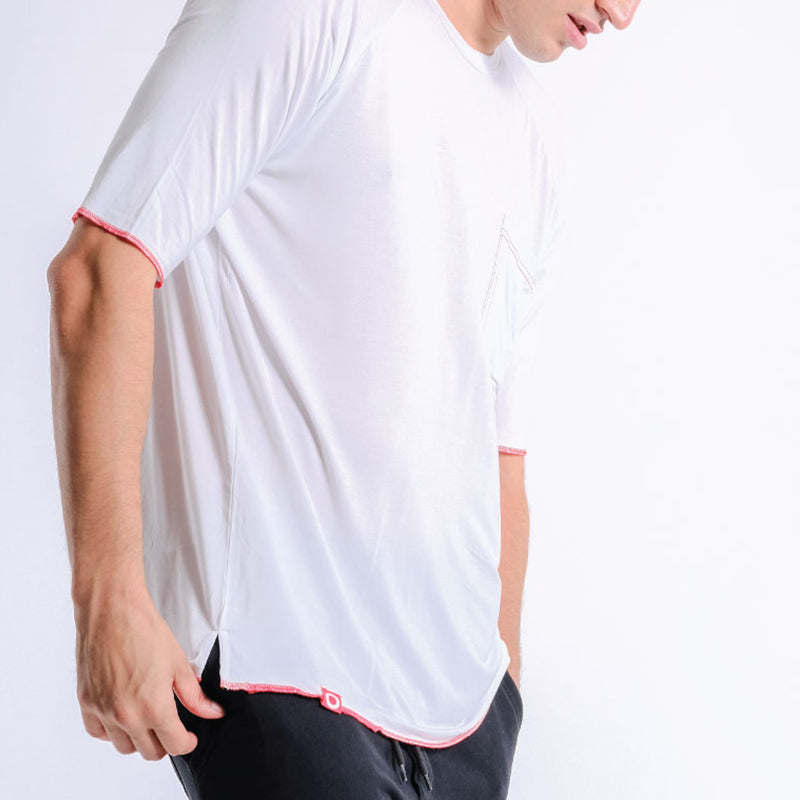 Oversize Pima Cotton Raglan Tee (White with Red Stitches) - [MIGO Menswear]