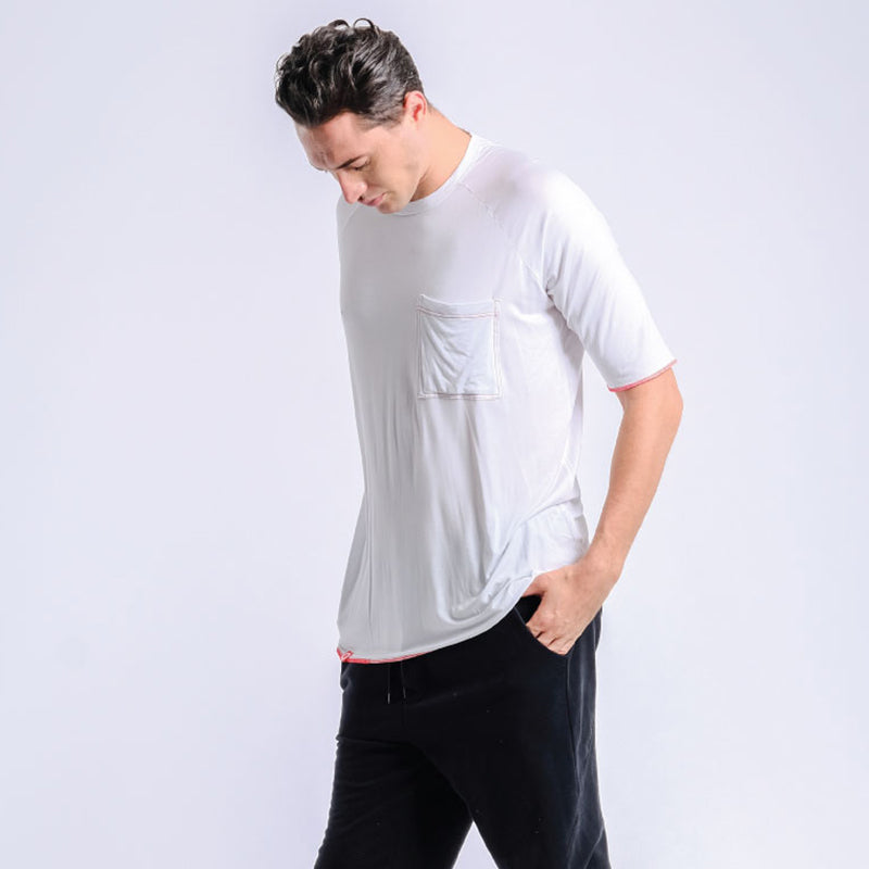 Oversize Pima Cotton Raglan Tee (White with Red Stitches) - [MIGO Menswear]