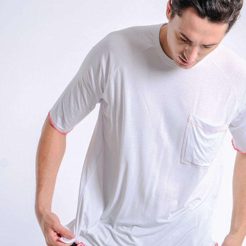 Oversize Pima Cotton Raglan Tee (White with Red Stitches) - [MIGO Menswear]