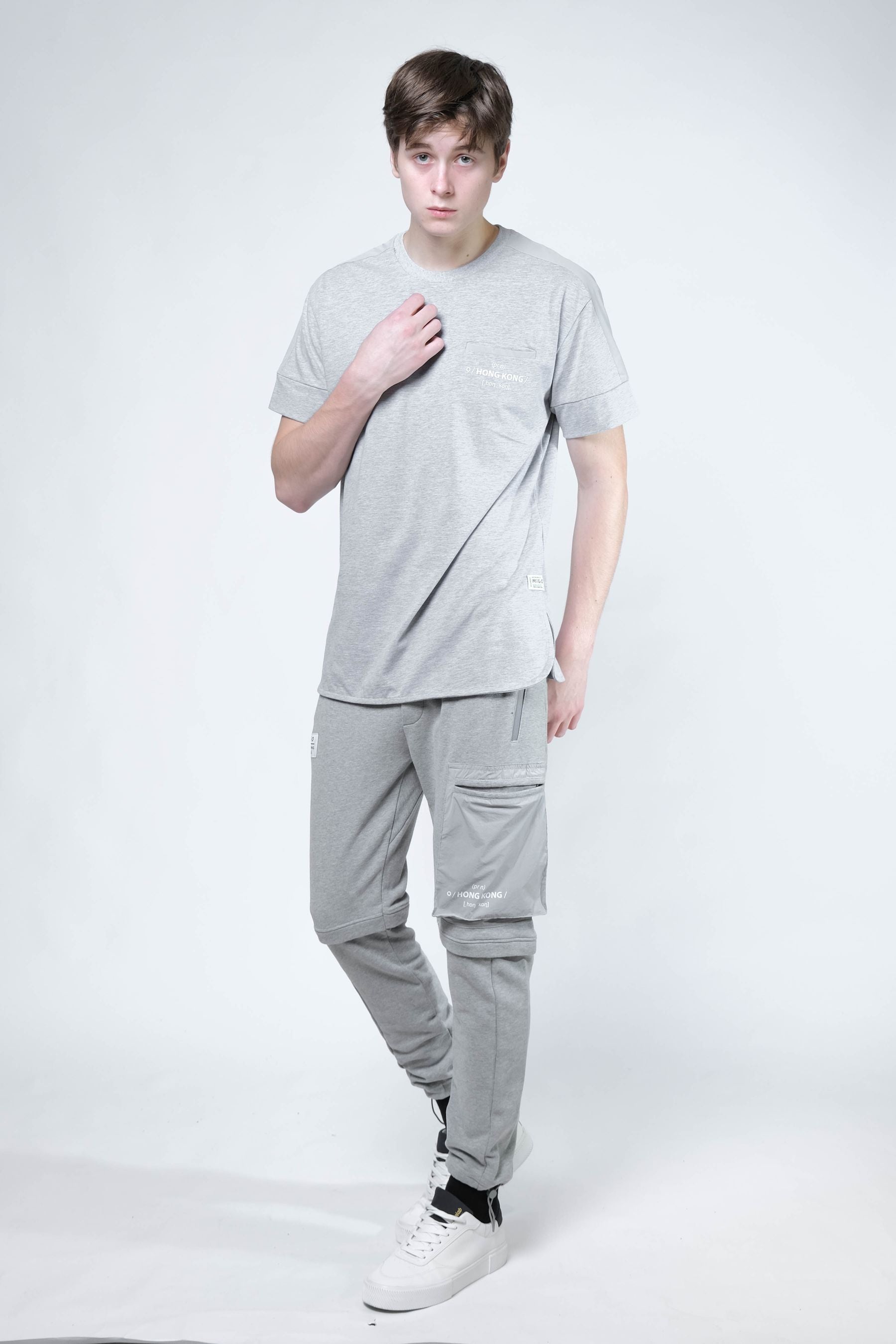 Shoulder Patch Pocket Tee (Grey Melange) - [MIGO Menswear]