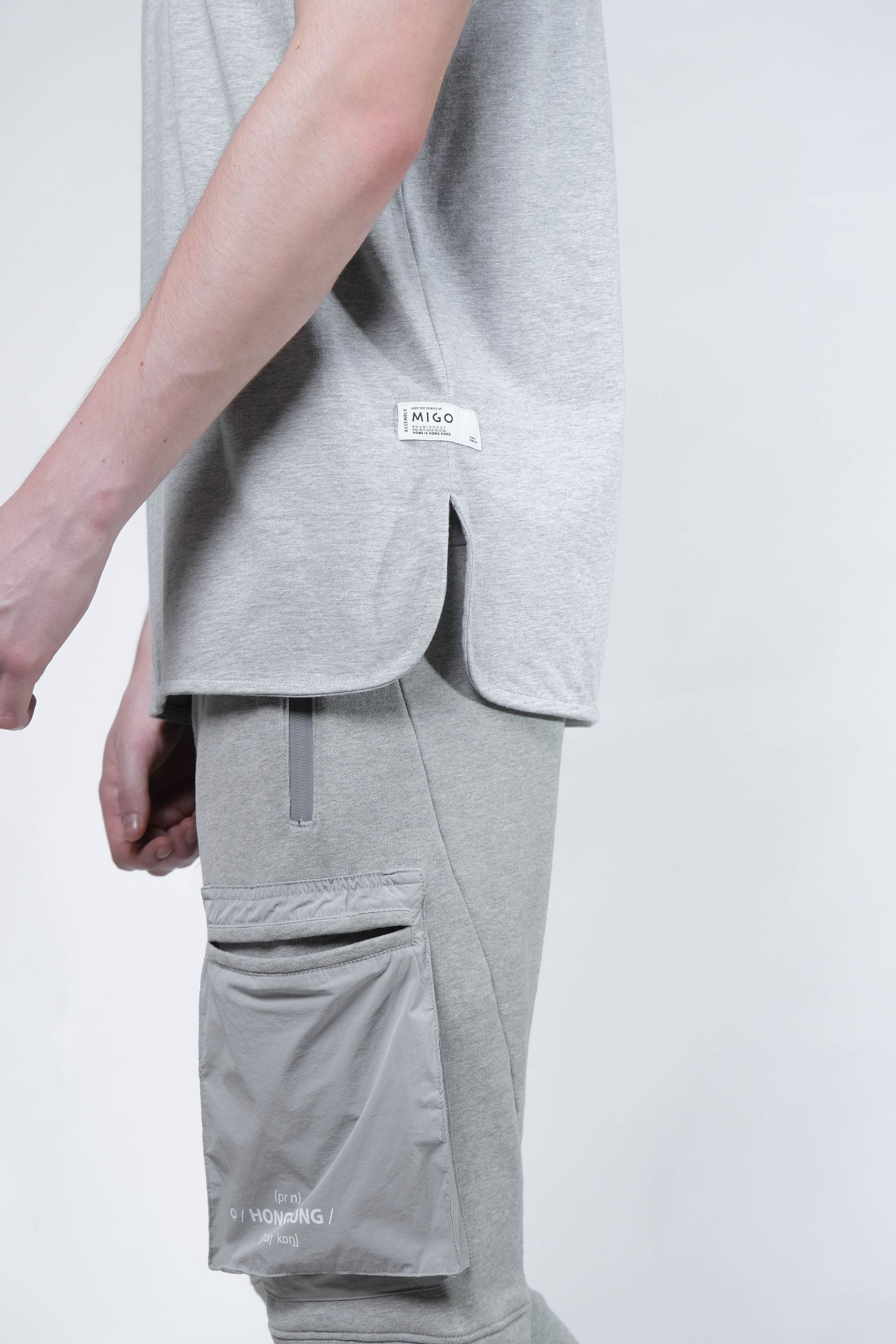 Shoulder Patch Pocket Tee (Grey Melange) - [MIGO Menswear]